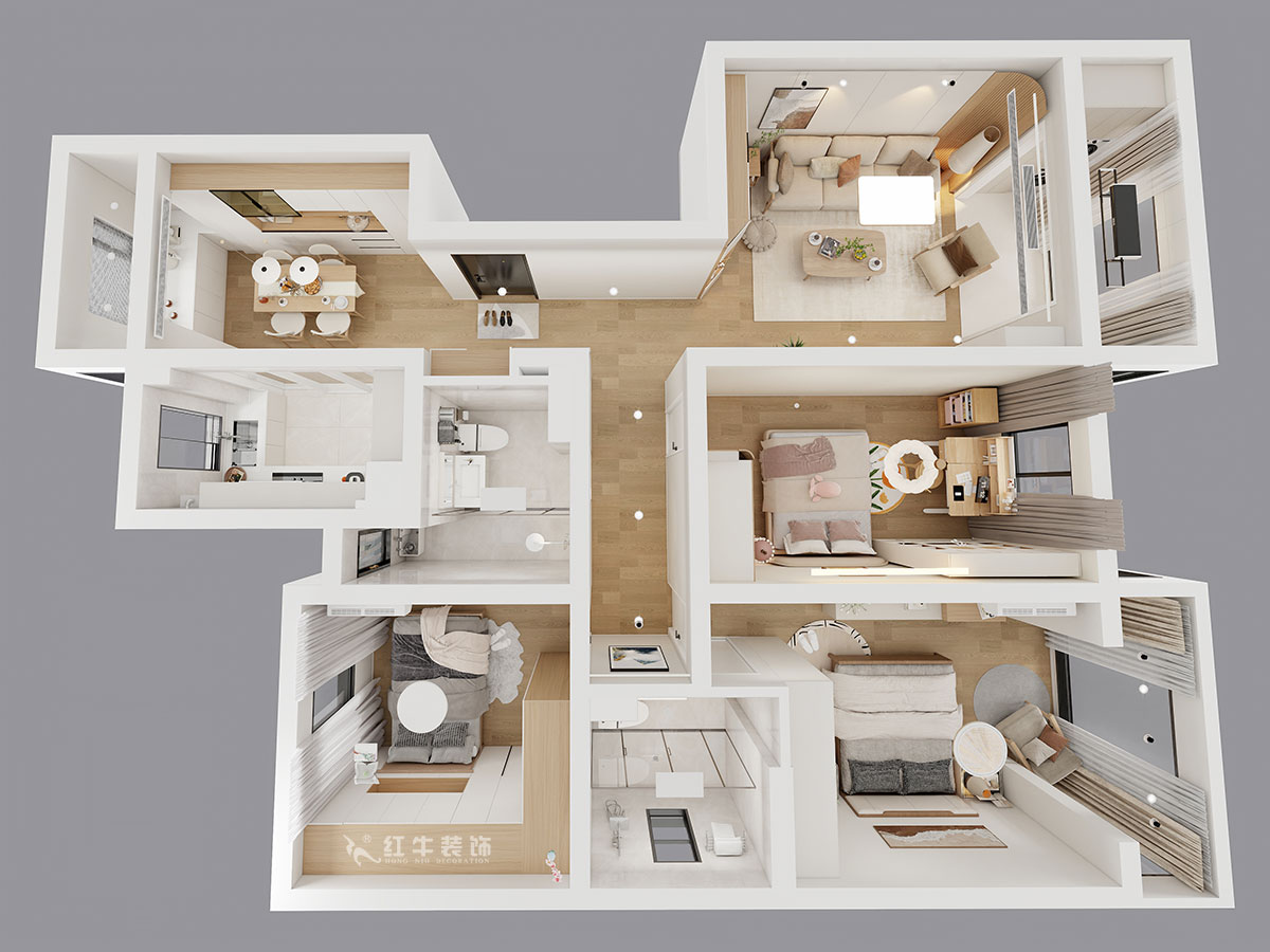 朱彦｜凯悦天琴2-3-1106-140㎡-现代简约风格｜3室2厅2卫｜老房改造｜定制家｜全包18万｜00_04鸟瞰图